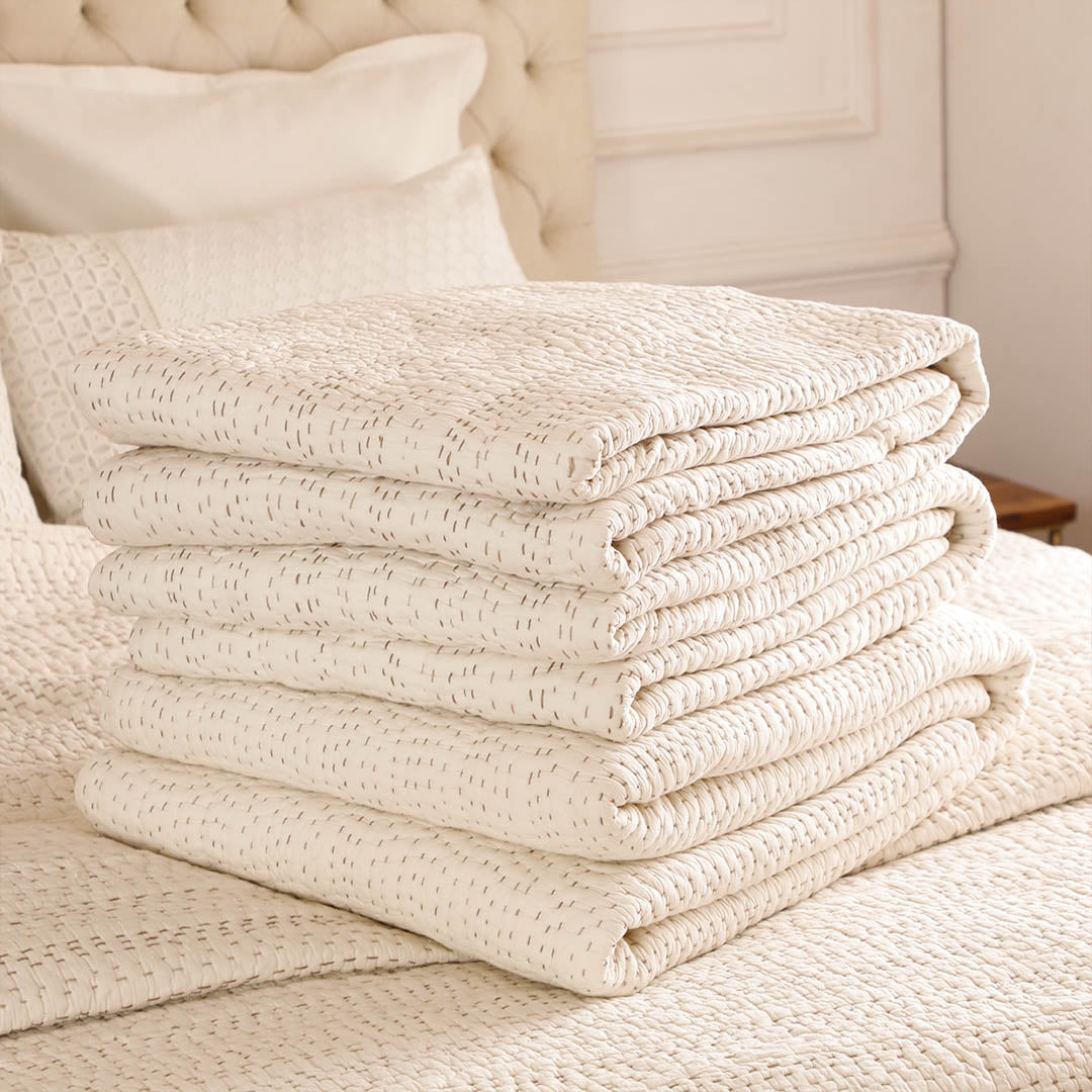 Ashen Pearl Kantha Queen Size Quilt