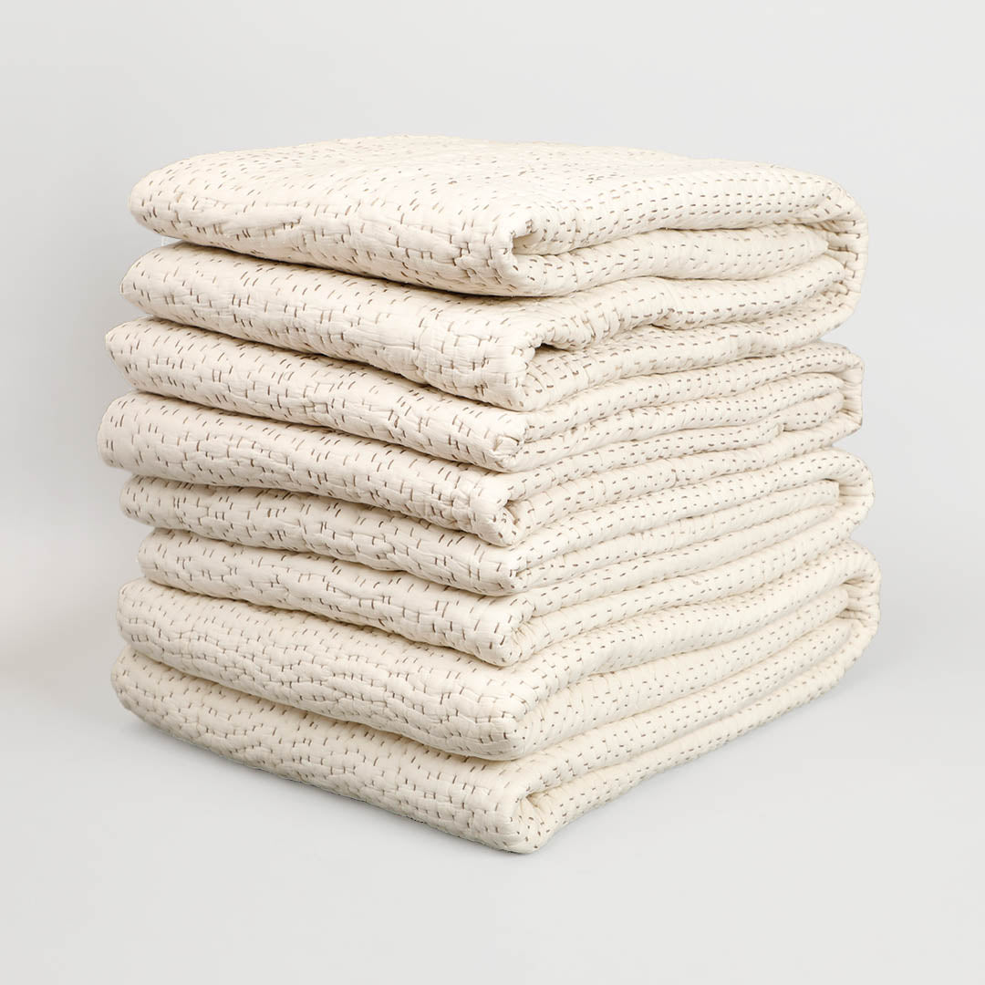 Ashen Pearl Kantha Queen Size Quilt