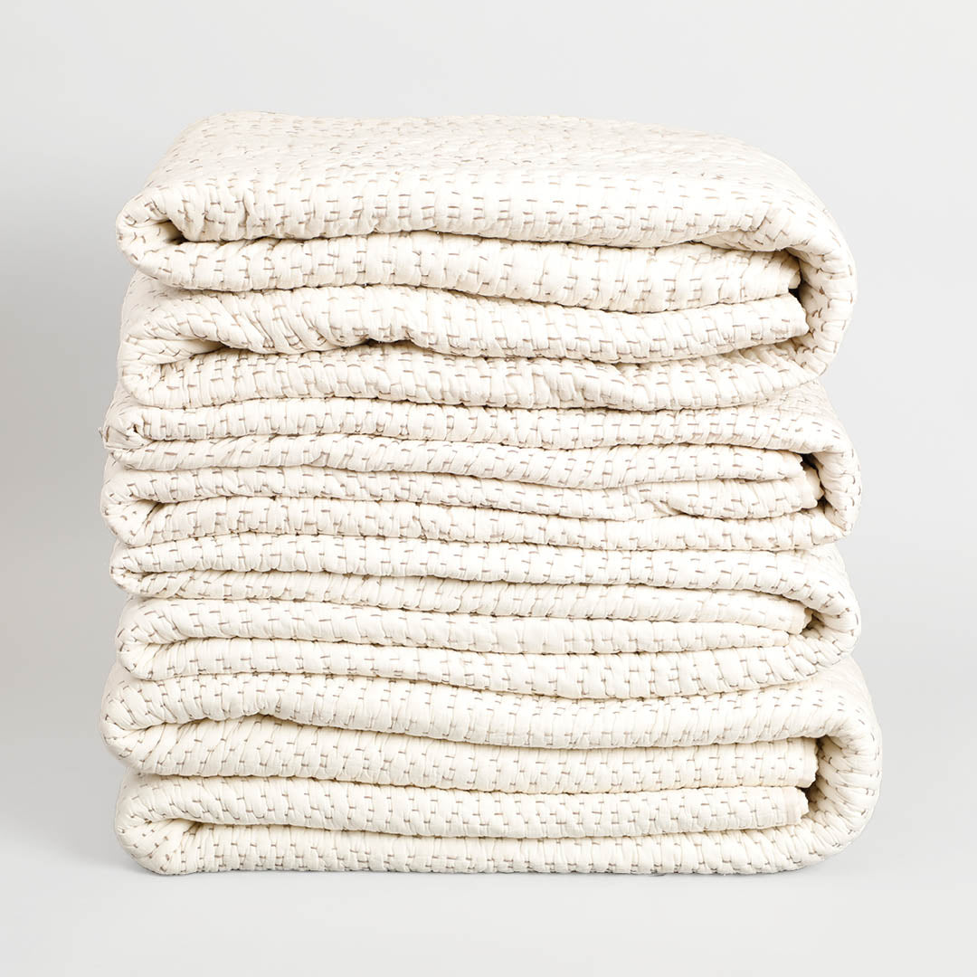 Ashen Pearl Kantha Queen Size Quilt