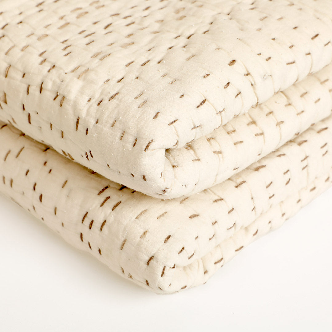 Ashen Pearl Kantha Queen Size Quilt