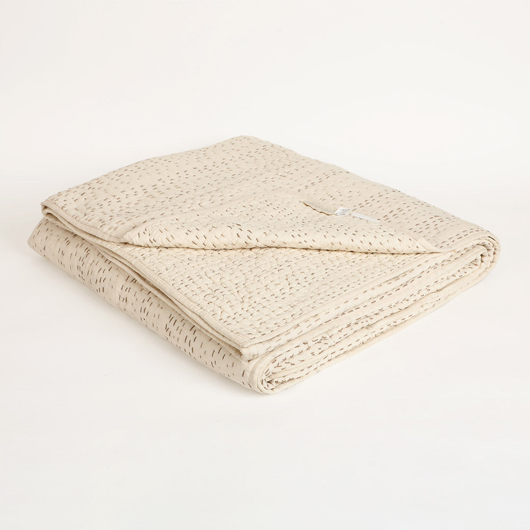 Ashen Pearl Kantha Queen Size Quilt