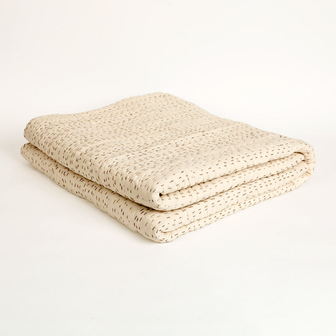 Ashen Pearl Kantha Queen Size Quilt