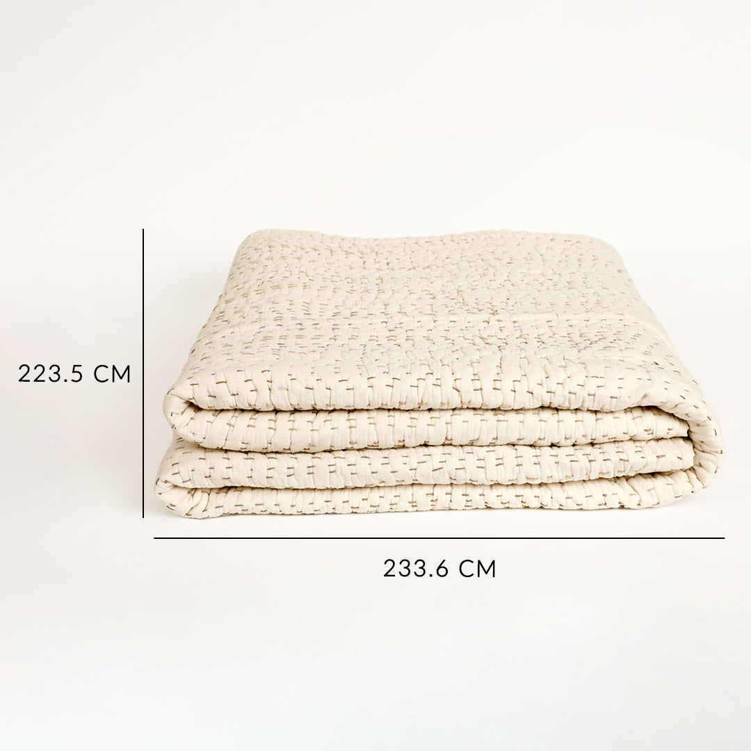 Ashen Pearl Kantha Queen Size Quilt
