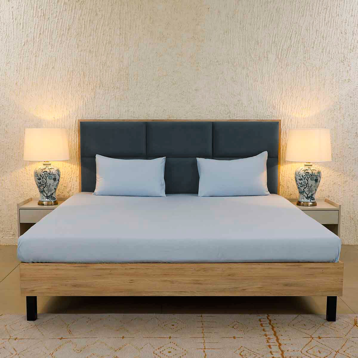 Nebula Light Blue King Size Bed Sheet with 2 Pillow Covers